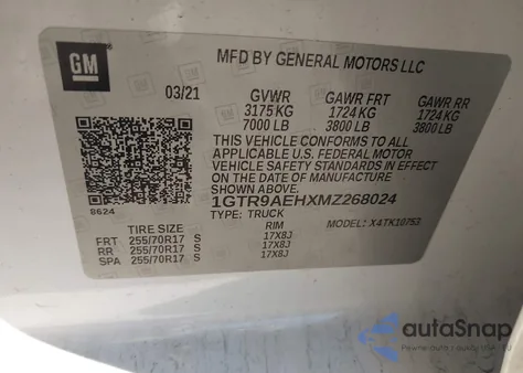 2021 GMC Sierra 1500 4Wd Standard Box Sierra из США, поврежденный, VIN 1GTR9AEHXMZ268024